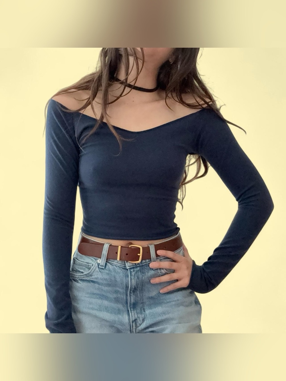 brandy melville off the shoulder cropped long sleeve shirt